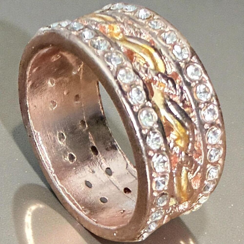 Rose Gold & Yellow Gold tone Band Ring with Crystal Accents Size 9 New